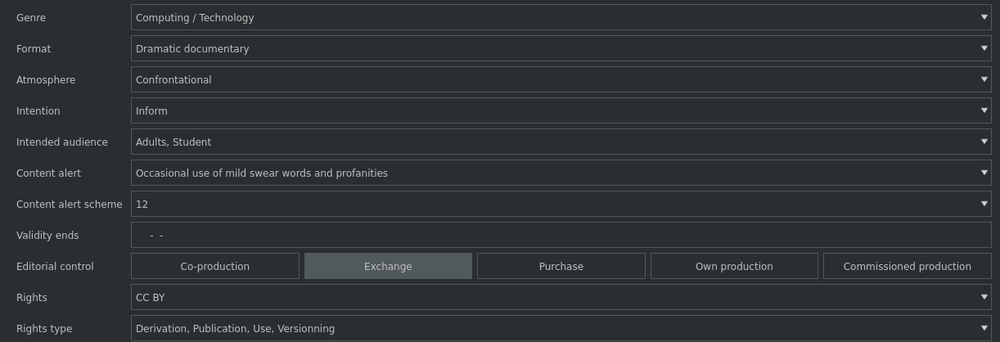 Detail of a metadata editor panel in the Firefly application